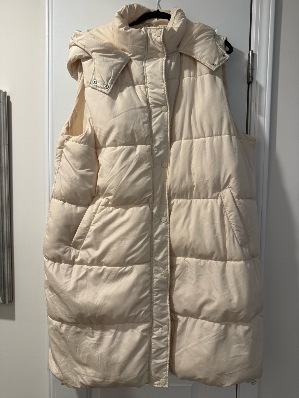 Fashion Nova Cream Quilted Puffer Vest with Hood